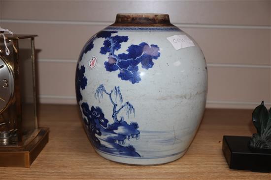 An 18th century Chinese blue and white ginger jar, lacks cover H.24cm